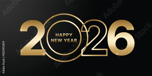 Happy New Year 2026. Elegant modern design with golden letter and sparkles for celebrating 2026 New Year.