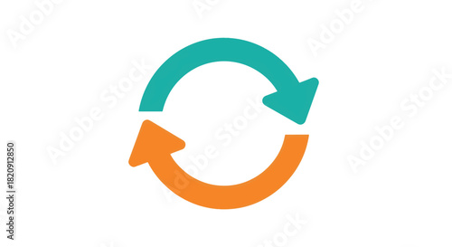 e-comA vibrant graphic illustration of two curved arrows, one teal and one orange, forming a circular refresh or exchange symbol on a clean white background. Ideal for concepts of cycle, update, or re
