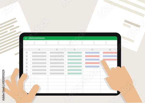 Spreadsheet screen on tablet and do accounting calculations automatically, create formulas