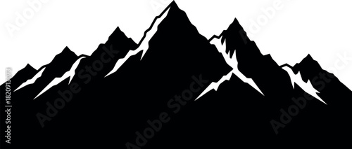 Black mountain range silhouette snowy peaks