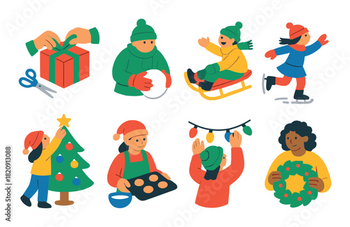 Diverse holiday activities: caucasian and african individuals enjoy winter festivities