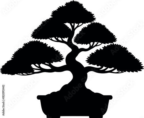 Black silhouette bonsai tree icon