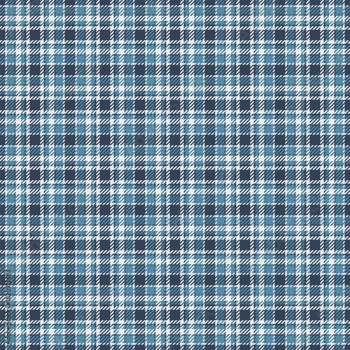 Classic blue and white plaid pattern. Seamless tartan texture for backgrounds, textiles, or fashion designs. Evokes tradition, warmth, and heritage.