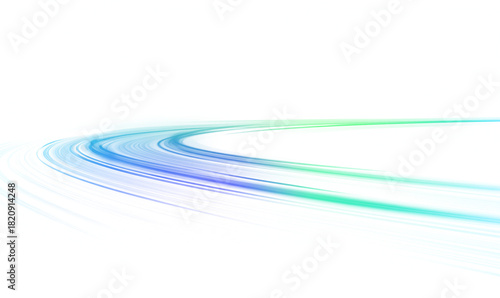 Transparent blue neon speed lines with glowing light trails. Abstract dynamic motion represents fast data flow and futuristic energy streams. Cyber technology background isolated as png.
