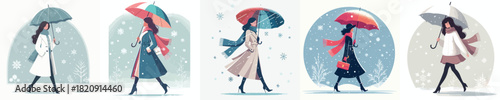 woman walking with umbrella in snowy atmosphere