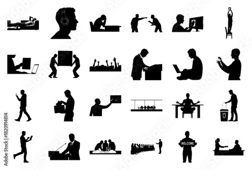Silhouette business and office activities collage people