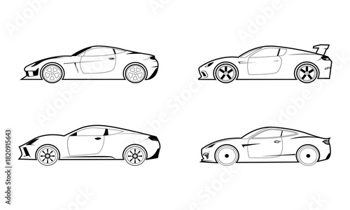 collection design vector silhouettes of sport cars black color