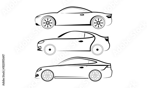 collection design vector silhouettes of three sport cars black color
