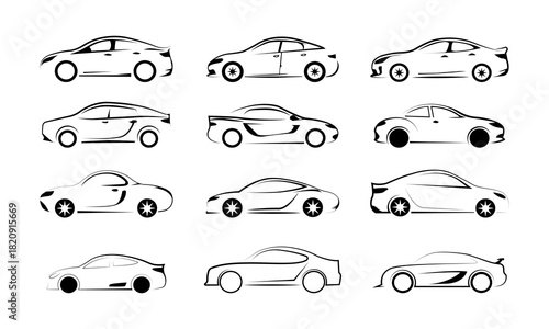 set collection design vector silhouettes of cars black color
