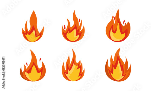 set collection flame vector illustration flat design fire icon