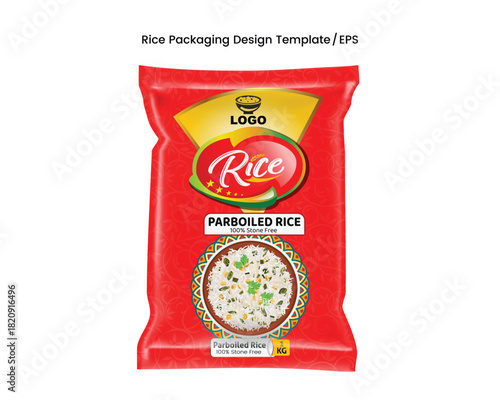 Premium Rice Packaging Design Vector Template – Modern Food Bag Label, Clean Product Branding Mockup Layout