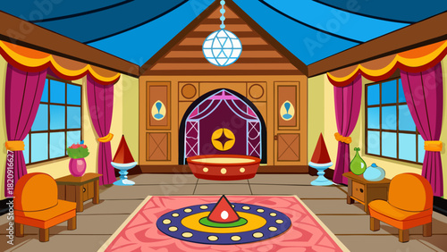 Traditional Chinese temple interior illustration