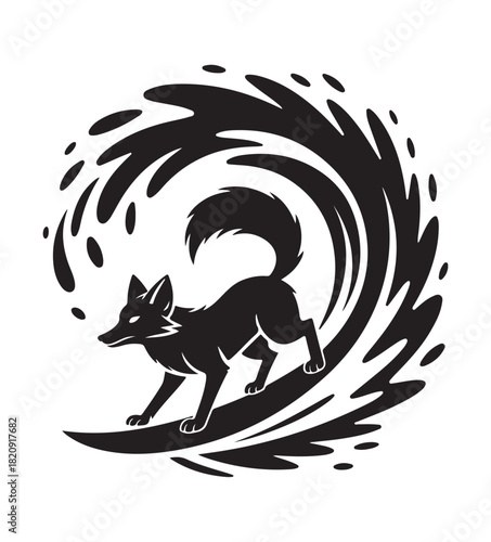 Fox Wave Illustration, Dynamic Wild Fox Silhouette Art Design.