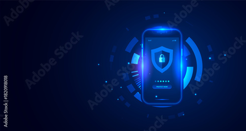 Cyber Security Antivirus Protection for Digital Technology Smartphone Privacy and Mobile Data Hud - Vector Illustration