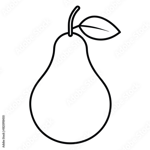 Simple outline drawing of a pear with a leaf and stem