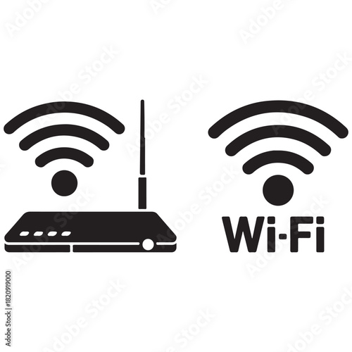Iconic representation of a wireless router and Wi fi signal strength indicator