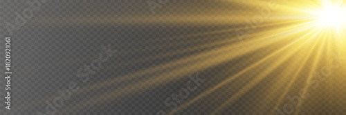 Golden sun rays with bright shining effect. On a transparent background.