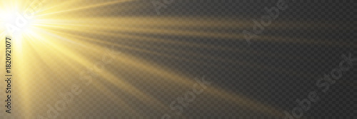 Golden sun rays with bright shining effect. On a transparent background.