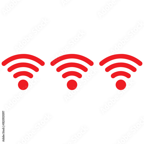 Three vibrant red wireless internet connection symbols displayed in a horizontal row against a white background