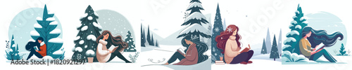 woman leaning against snowy diphony reading a book