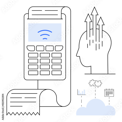 Contactless payment. Contactless terminals streamline transactions in modern commerce. Contactless solutions revolutionize payment speed and security. For fintech, innovation, analytics, marketing