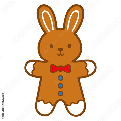 Dibujo sencillo con líneas de conejito de pan de jengibre simpático para tarjetas y felicitaciones de Navidad