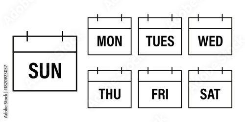 Day of week calendar, calendar set.