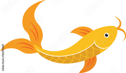 Golden yellow orange ornamental koi fish cartoon illustration icon