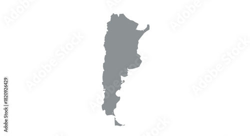 Sleek gray silhouette vector of Argentina's geographical map. A modern, clean graphic representing the South American nation, ideal for education, travel, and design projects