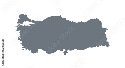 Geographical outline of the Turkish Republic. A simple and clean gray silhouette map isolated on white for easy use
