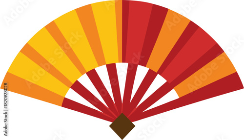 Japanese folding fan, vibrant red and yellow striped pattern