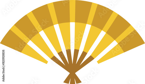 Traditional japanese folding fan in golden hues illustration