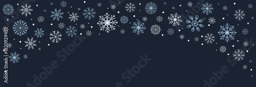 Dark background with bright icy blue snowflakes. Perfect for elegant winter invitations, seasonal advertising, and holiday graphic design