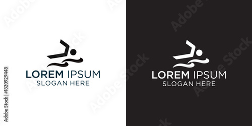 Swimming club logo designs showcase a minimalist swimmer icon gliding through water, perfect for sports teams, athletic brands, or wellness campaigns needing a fresh, modern look