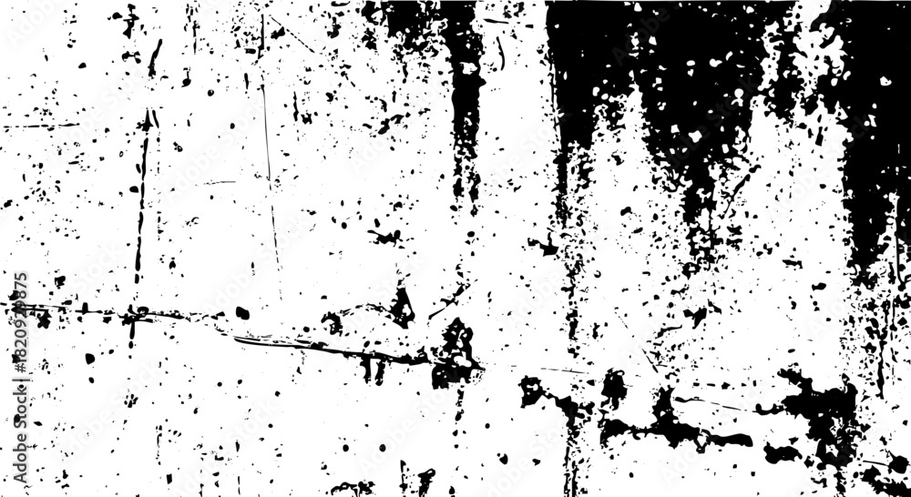 Naklejka premium Abstract black and white grunge texture background with distressed paint splatter and rough surface effect vector