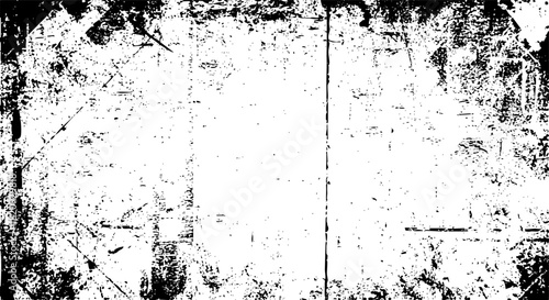 Abstract grunge texture border frame overlay in black and white for vintage distressed background design element vector