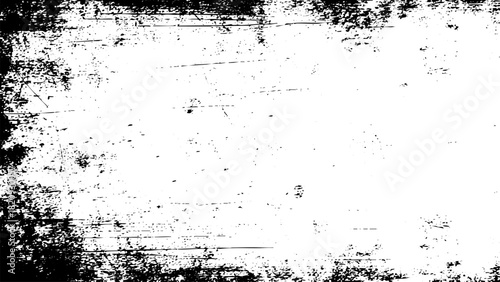 Black and white grunge texture frame overlay with distressed border effect for abstract background design vector