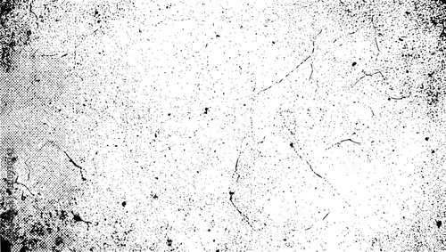 Abstract black and white grunge texture background with speckles, scratches, and halftone pattern overlay vector