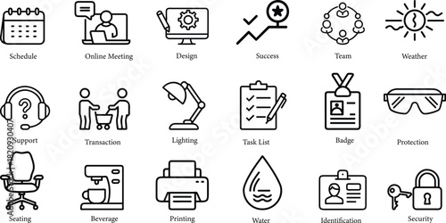 Set of black vector icons and symbols for restaurant kitchen and web business illustration