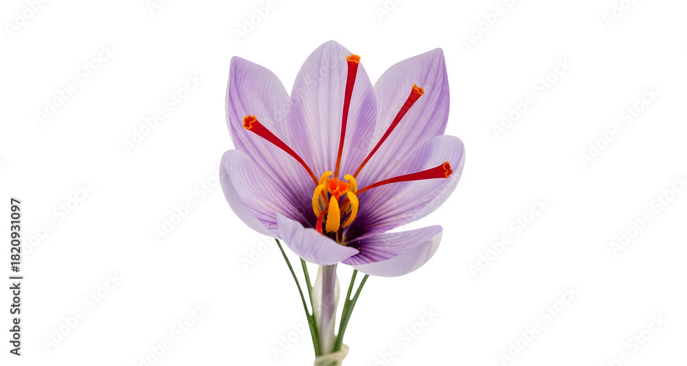 Naklejka premium Purple Saffron Crocus Flower with Red Stigmas Isolated
