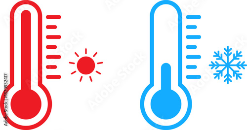 Hot and cold thermometers representing temperature extremes