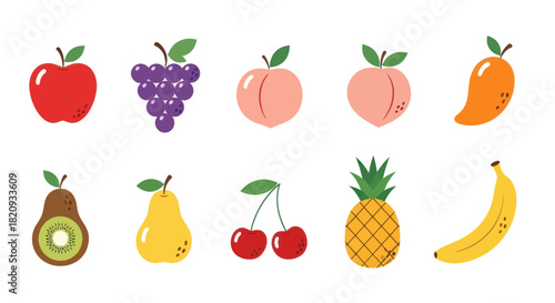Colorful assortment of fresh fruits arranged in a vibrant illustration