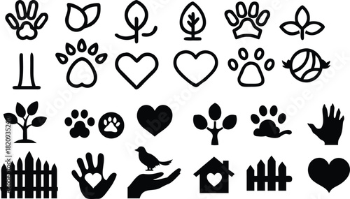 Wildlife Welfare & Conservation — Silhouette Icon Set