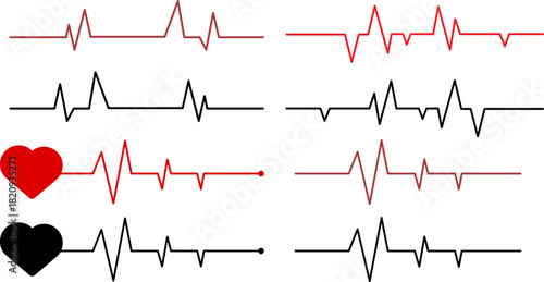 Heartbeat ekg lines and heart symbols