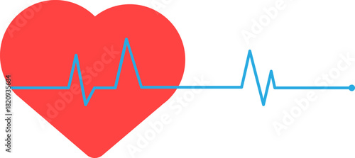 Red heart with blue electrocardiogram line