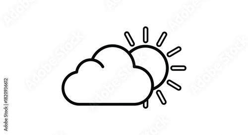 Simple cloud and sun outline illustration weather icon silhouette