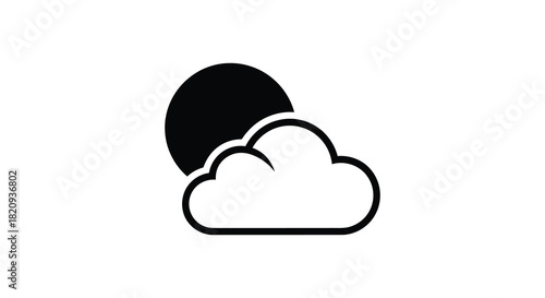 Simple cloud and sun icon with black silhouette style silhouette