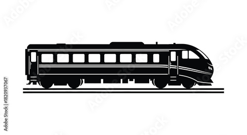 Modern high speed train illustration in black and white silhouette