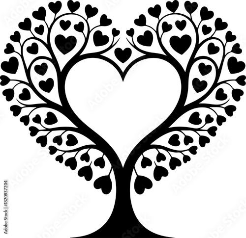 love tree with heart silhouette vector illustration