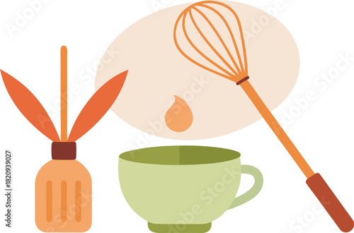 Home kitchen baking and aroma diffuser flat style illustration